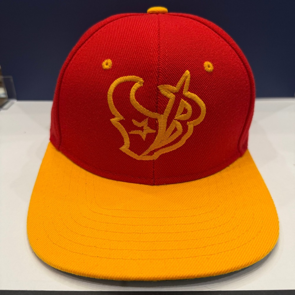 Houston Texans Houston Rockets Mashup Logo Snapback Hat Red Gold Flat Bill Cap‎